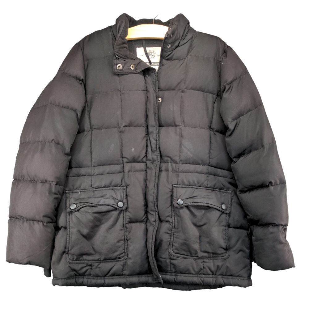 Route 66 Men's Puffer Jacket Black Medium Front Zip Long Sleeve Pocket Quilted
